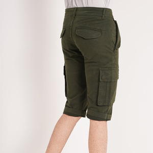 Shorts cargo vert olive pour homme, taille mi-haute, 100% coton, respirant, séchage rapide, taille élastique, décontracté avec poches - Product Image 4