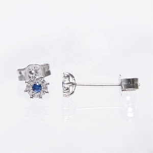 New Simple and Elegant 18K 14K 9K White Gold White Diamond With Sapphire Women <b>Earrings</b> Wholesale - Product Image 5