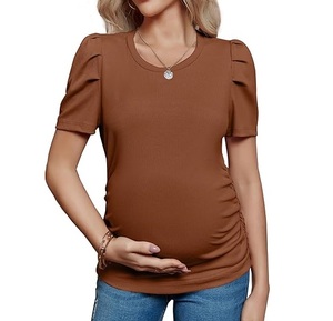Camisetas de Maternidad al por Mayor de Alta Calidad para Mujer, Camisetas de Verano de Algodón con Cuello Redondo y Manga Corta, Diseño Moderno, Camisetas para Embarazadas - Product Image 1