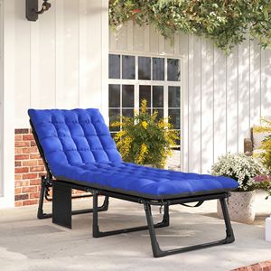 Sdraio Pieghevole Resistente alle Intemperie per Prendere il Sole all'Aperto, 5 Posizioni, Schienale in Ferro con Tasca Laterale, Cuscino Grigio/Blu - Product Image 2