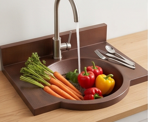Elegante Lavabo de Cobre Martillado con Protector Contra Salpicaduras, Lavabo Moderno para Baño o Cocina, Elegante Adorno para el Hogar - Product Image 3