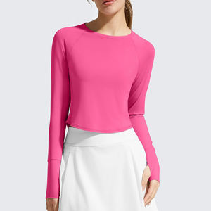 Top de Yoga Transpirable Sin Costuras de Spandex/Nylon, Top Deportivo de Cuello Redondo Ajustado de Manga Larga para Fitness y Yoga al Aire Libre - Product Image 4