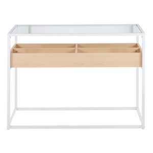 Contemporary <b>Display</b> Console <b>Table</b> in White Metal Natural Wood and Clear Glass Premium Home Dcor by - Product Image 4