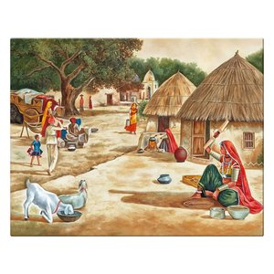 ArtX Canvas Peinture de paysage de village indien Vastu Nature Wall Art Multicolore 58 X 45 Cm Décoration de salon - Product Image 2