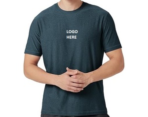 T-shirt décontracté pour homme à col rond et manches courtes, en coton biologique 100% tricoté, poids du tissu 180g, séchage rapide, avec logo personnalisé Heather Green sur le devant - Product Image 1