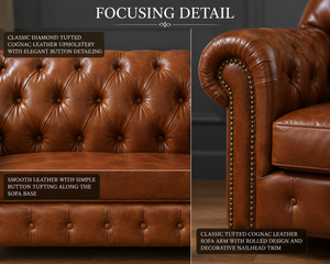 Canapé Chesterfield traditionnel en cuir marron avec dossier capitonné, canapé classique pour salon, bureau, hall d'hôtel - Product Image 3
