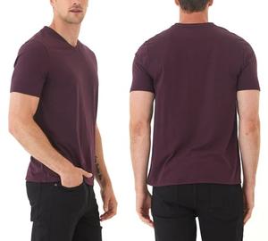 Camiseta Retro de Manga Corta con Cuello en V para Hombre, Estilo Europeo Americano, Rayas en Contraste, Color Sólido, Diseño Transfronterizo - Product Image 5