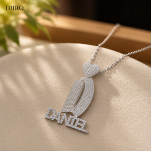 Moissanite <b>Initial</b> Pendant <b>Necklace</b> 925 Sterling <b>Silver</b> Letter Charm Jewelry for Unisex Hip Hop Pendants - Product Image 4