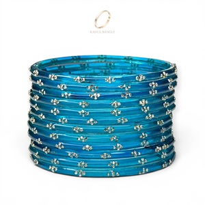 High Demand Sky Blue Raindrop Kashmiri Glass <b>Bangles</b> Set Pearl Work Gold Plated Women Fashion Indian Wedding Jewelry Wholesale - Product Image 5
