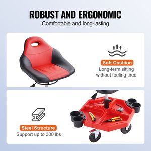 Adjustable 300LBS Rolling Garage Stool with Caster Wheels 300LBS Work Shop Seat for <b>Tool</b> Storage - Product Image 6