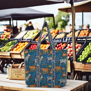 Sac fourre-tout matelassé à longue poignée pour femme en coton indien imprimé à la main avec fermeture à glissière 100% coton Sac à bandoulière pour le shopping - Product Image 1