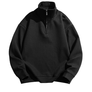 Sweat-shirt à col rond en molleton pour homme, coupe ample, noir uni, décontracté, manches longues, coupe classique, tricoté pour l'hiver, service OEM 2026 - Product Image 1