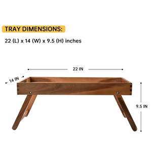 Plateau de rangement pliable en bois massif avec bords surélevés et pieds stables pour lit, canapé, service de petit-déjeuner, utilisation avec ordinateur portable et pour la décoration intérieure - Product Image 2