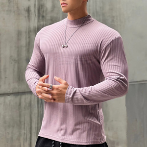 T-shirt de sport pour homme en coton uni, décontracté, à manches régulières, pour l'entraînement, élastique, respirant, séchage rapide, avec fermeture éclair sur le devant - Product Image 3