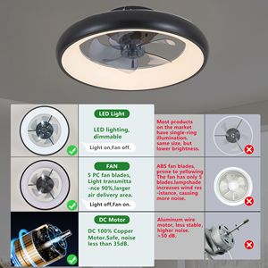 Ventilador de techo LED negro de 19,7 pulgadas, luz regulable, temperatura de Color ajustable, aplicación inteligente moderna, Control remoto para sala de estar y comedor - Product Image 6