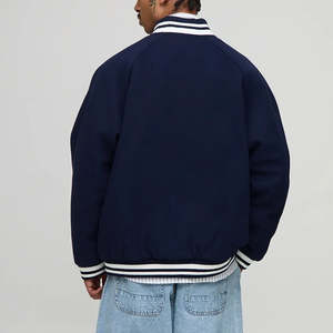 2026 Blank Design Solid <b>Navy</b> Color Varsity Jacket for <b>Men</b> 100% Cotton Fabric Solid Pattern Button Up <b>Men's</b> Wear Winter Jacket - Product Image 2