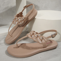 Sandales légères pour femmes, design original, avec chaîne en strass, type tongs, chaussures plates de plage été 2026, vente en gros, directement de l'usine