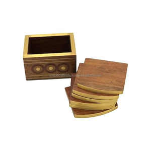 Best Quality Walnut <b>Wood</b> Tea & Coffee Coasters Set Includes 6 <b>Square</b> Coasters and a Classic Holder at a Great Price - Product Image 1
