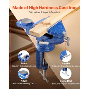 Morsa da banco portatile da 3 pollici con base girevole a 360 gradi e morsetto a sgancio rapido, base rialzata in acciaio fuso - Product Image 5