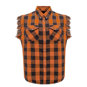 Camisa sin mangas de franela y algodón negra y naranja para hombre, ideal para ciclismo de verano, camisa casual sin mangas para rendimiento muscular. - Product Image 1