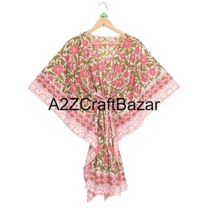 Robe kaftan d'été pour femme, en coton naturel respirant et écologique, imprimé bohème, longueur genou, cadeau pour elle - Product Image 1