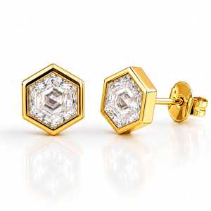 Boucles d'oreilles clous en diamant de laboratoire taille hexagonale, or massif 14K 18K, clarté E VVS, diamant hexagonal certifié IGI - Product Image 1