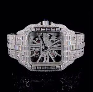 Montre mécanique carrée de luxe pour homme en acier inoxydable avec cadran en cristal saphir et bracelet serti de diamants - Product Image 4