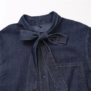 Camisas de Mezclilla de Poliéster para Mujer, Novedades de Verano/Invierno, Estilo Vintage, Ecológicas, Casuales, con Botones, Manga Larga, Color Sólido - Product Image 3