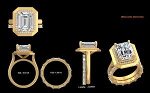 แหวนหมั้นและแต่งงานทรงเหลี่ยมประดับเพชรโมอิสซาไนต์ทรงเอเมอรัลด์คัท ทองคำขาว 14K ดีไซน์วินเทจทันสมัยสำหรับผู้หญิง - Product Image 4