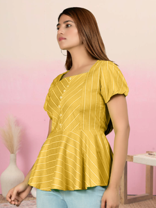 Top Regular Estampado a Rayas de Rayón Color Mostaza, Ropa Casual de Verano para Uso Diario, Venta al por Mayor, Cómoda y Elegante, Ropa de Mujer de Secado Rápido - Product Image 6