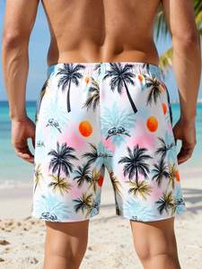 Shorts de bain pour hommes à imprimé palmier tropical, imperméables, avec cordon de serrage, pour la plage, séchage rapide, taille élastique - Product Image 2