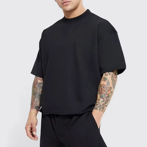 เสื้อยืดโอเวอร์ไซส์ผู้ชาย สีพื้น แขนสั้น คอกลม ผ้าเจอร์ซีย์คอตตอนเนื้อหนา สไตล์สตรีทแวร์ 300 กรัม - Product Image 2