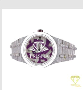 Exclusivo Reloj con Esfera Morada y Diamantes Moissanite, con Piedras VVS Engastadas a Mano y Acabado en Oro Blanco - Product Image 2