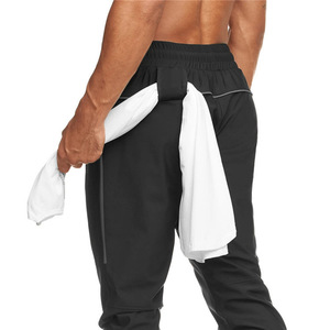 Pantalon de jogging noir pour homme à séchage rapide avec boucle porte-serviette, taille élastique, poches latérales, coupe décontractée longueur pleine pour l'été - Product Image 2