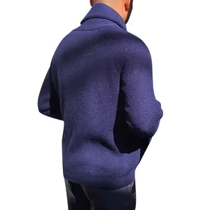 Cardigan lavorato a maglia a coste di alta qualità con tasche laterali con colletto rivolto verso il basso maglione con bottoni anteriori