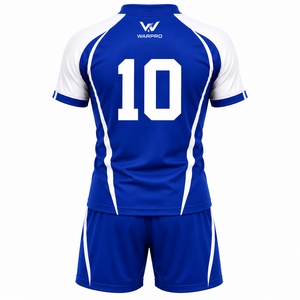 WARPRO Men's Blue White Soccer Jersey Set Short Sleeve Turn-down Collar Moisture Wicking <b>Athletic</b> Fit All Seasons Team Uniform - Product Image 1