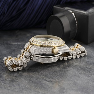 Montre de sport simple de luxe en acier inoxydable mécanique, entièrement sertie de diamants taille baguette, mouvement ETA, style Hip Hop, cadran entièrement incrusté - Product Image 5