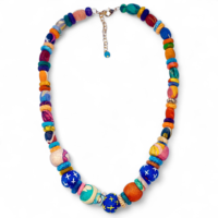 Chaîne multirangs faite à la main en perles d'imitation colorées, écologiques, style bohème, forme de boule, plaquée or, unisexe