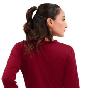 Womens Burgundy <b>Long</b> Sleeve Mini <b>Dress</b> Crew Neck Waist Detail Casual Slim Fit Elegant Fashion <b>Dress</b> Daily Wear Wholesale - Product Image 4