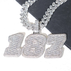 Unisex Rose <b>Gold</b> Plated 18K <b>Solid</b> <b>Gold</b> Moissanite Number <b>Pendant</b> Hip Hop Style Channel Setting Baguette Cut Everyday Wear - Product Image 3