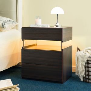 <b>Walnut</b> LED Nightstands 3-Drawer Dresser with Acrylic Board Bedside <b>Tables</b> for Bedroom End <b>Table</b> - Product Image 6