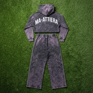 Conjunto de Sudadera Corta y Pantalones Jogger de Pierna Ancha para Mujer, Estilo Acid Wash Gris Oscuro, de Algodón y Felpa, Ropa Deportiva Urbana, Venta al Por Mayor OEM - Product Image 6