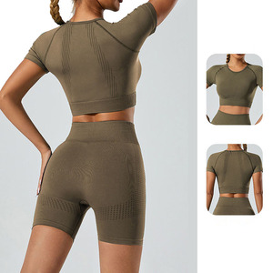 Conjunto Deportivo de 5 Piezas para Mujer, Talla Grande, Transpirable, Sin Costuras, Cintura Elástica, Sujetador Deportivo, Leggings, Pantalones Cortos, Ropa Deportiva - Product Image 6