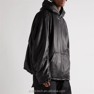Veste en cuir pour homme, style classique à capuche, manches longues, fermeture éclair frontale, design durable, style décontracté, streetwear - Product Image 4