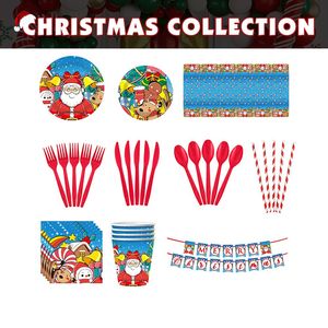 Christmas 10-Piece <b>Disposable</b> Party Supplies Kit Snowman Motif <b>Tableware</b> Paper Plates Banners Plastic Tablecloths Cut Design - Product Image 4