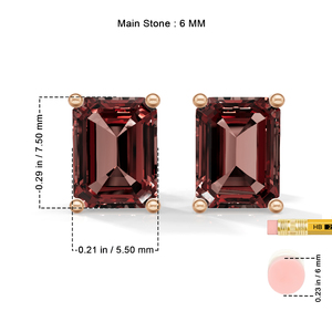 Garnet Emerald Cut <b>Stud</b> <b>Earrings</b> 925 Sterling Silver <b>Rose</b> <b>Gold</b> Plated Rectangular Solitaire IGI Certified Engagement Women's - Product Image 6