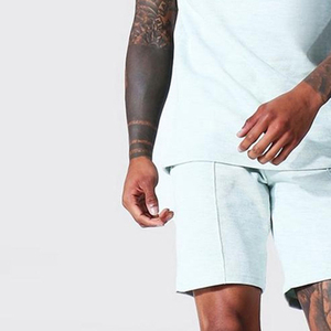 OEM 2 Color Streetwear Solid Casual T-Shirt Shorts <b>Set</b> Crew Neck Short Sleeve Midweight 100% Cotton Men's Summer <b>Set</b> - Product Image 3