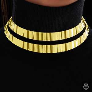 PRAO, collar Hasli de doble placa con textura ondulada, accesorio de moda antideslustre - Product Image 1