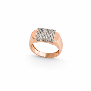 <b>Mens</b> 18KT Rose Gold Rectangular Micro Pave Cubic Zirconia Signet <b>Ring</b> Wide Polished Statement Band Wedding Party Gift Jewelry - Product Image 2