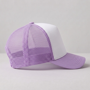 <b>Purple</b> White 5 Panel Mesh Trucker Cap Adjustable Unisex Embroidery Logo Baseball <b>Hat</b> for Outdoor Foam Trucker Headwear Custom - Product Image 4